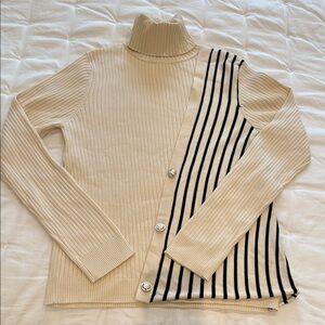 Cream and Black Striped Women's Sweater